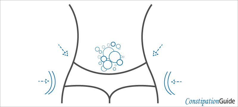 A person is stimulating her abdomen and rectum to create pressure.