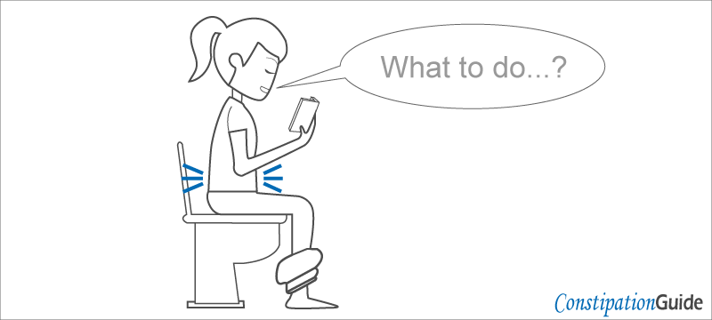 girl on the toilet seat wondering what to do when constipated on the toilet image