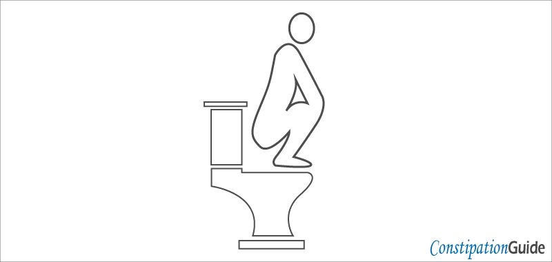 squat position with the feet on the toilet bowl image