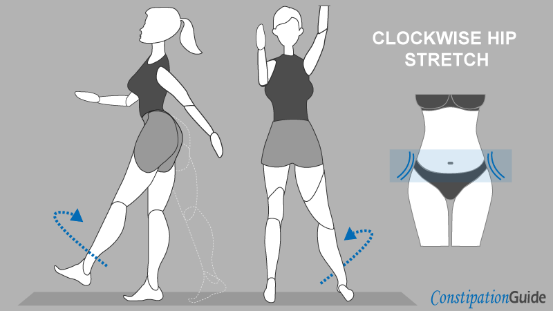 A woman dressed in sports clothes is doing the clockwise hip stretch to work the pelvic floor muscles.